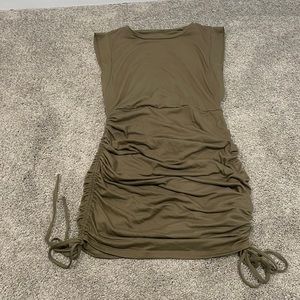 Olive Casual Shoulder Pad T-Shirt adjustable mini dress.